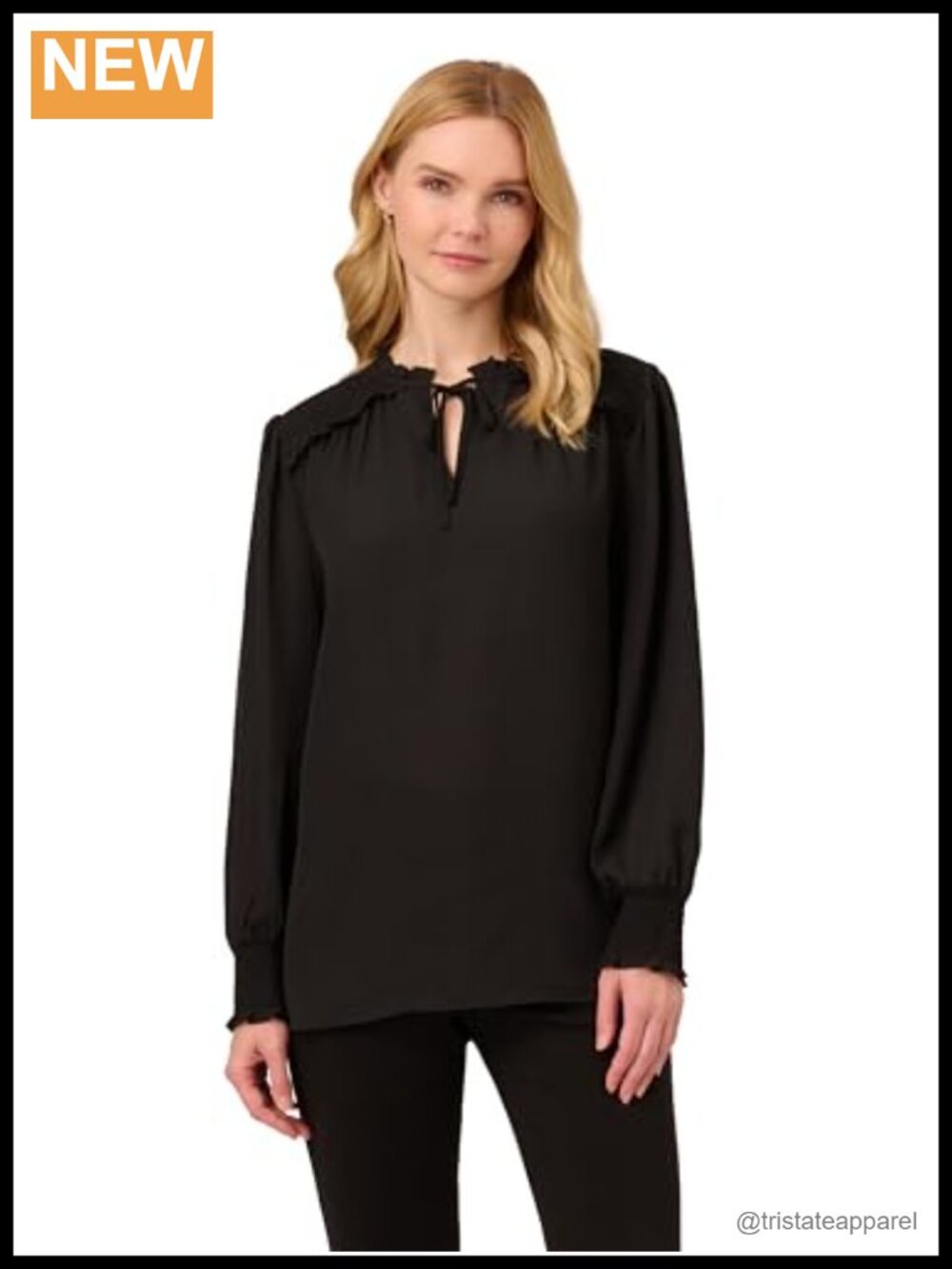 Ruffle Tie Front Blouse Womens Long Sleeve Smocked Boho Peasant Top